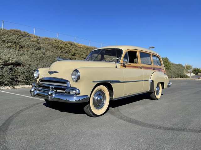 1951 Chevrolet Styleline Deluxe Tin Woody Wagon — exterior of the exact listed vehicle